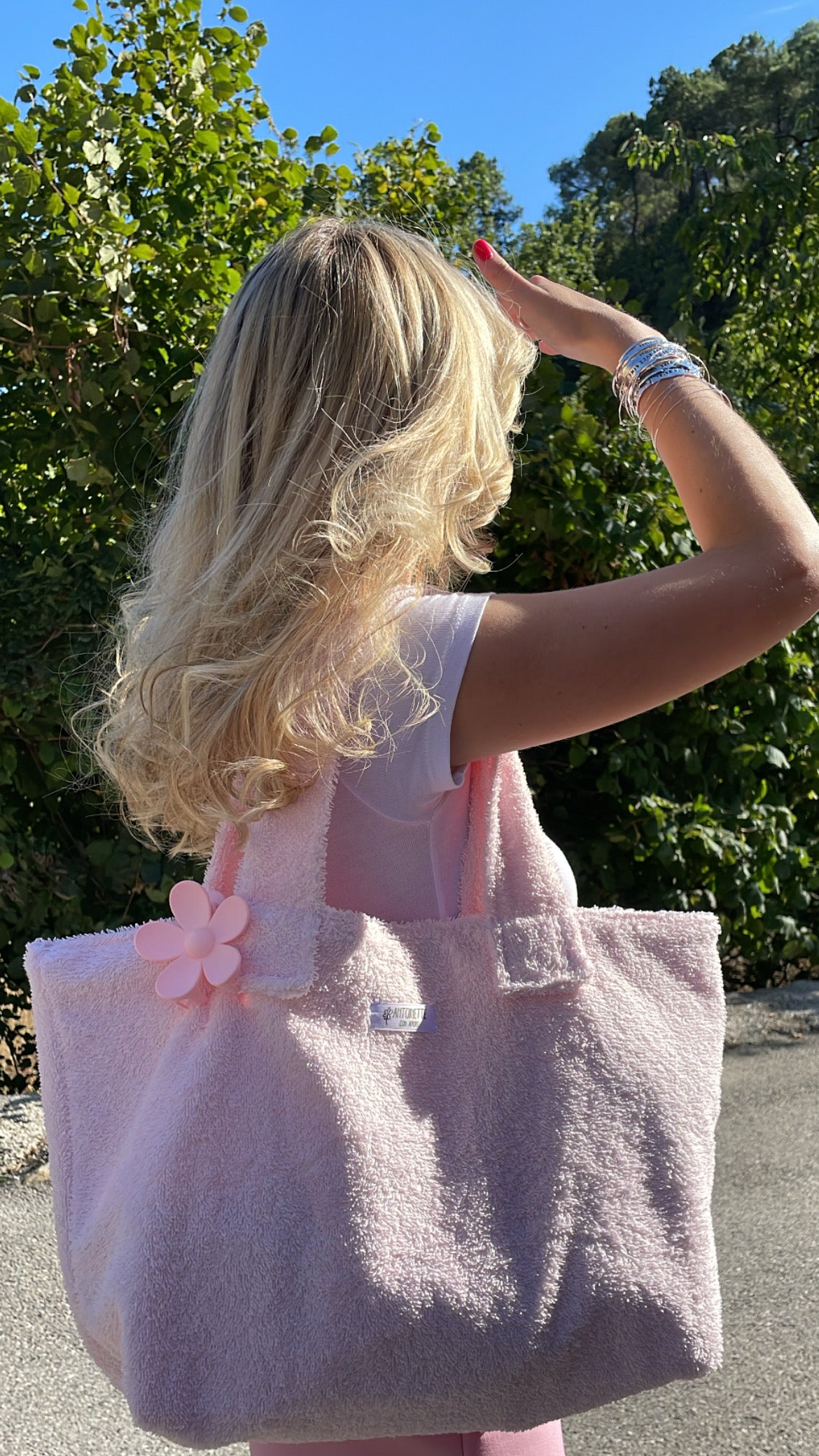 Tote bag pale pink terry