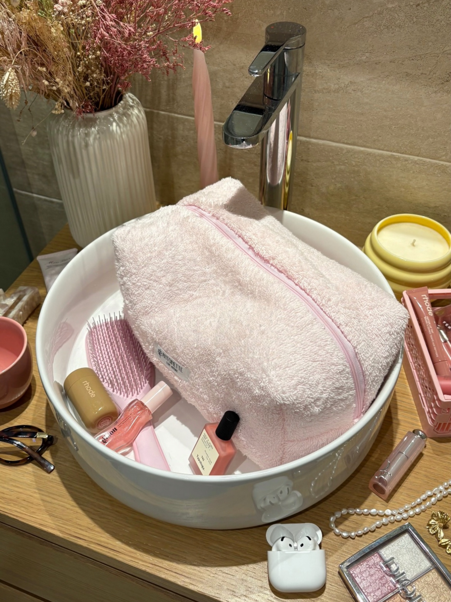 Beauty case pale pink terry